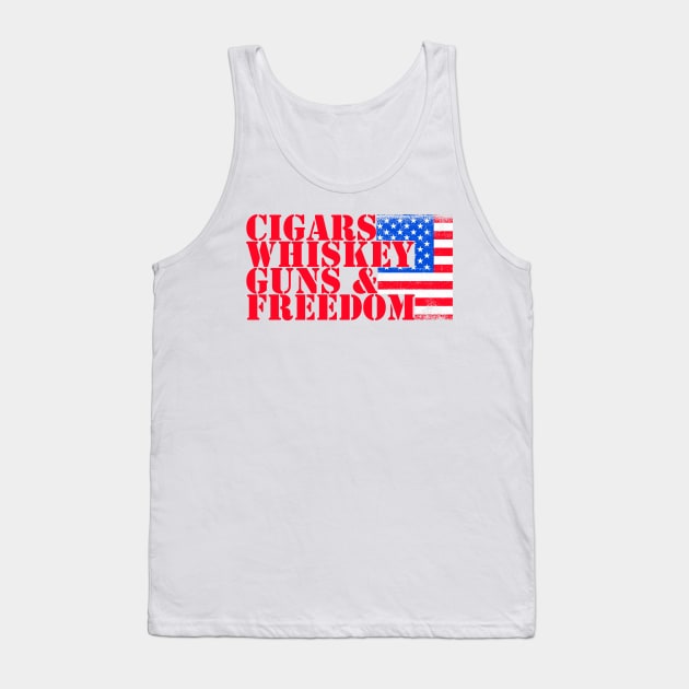 Cigars, Whiskey, Guns and Freedom - in patriotic red white and blue ! Tank Top by UmagineArts